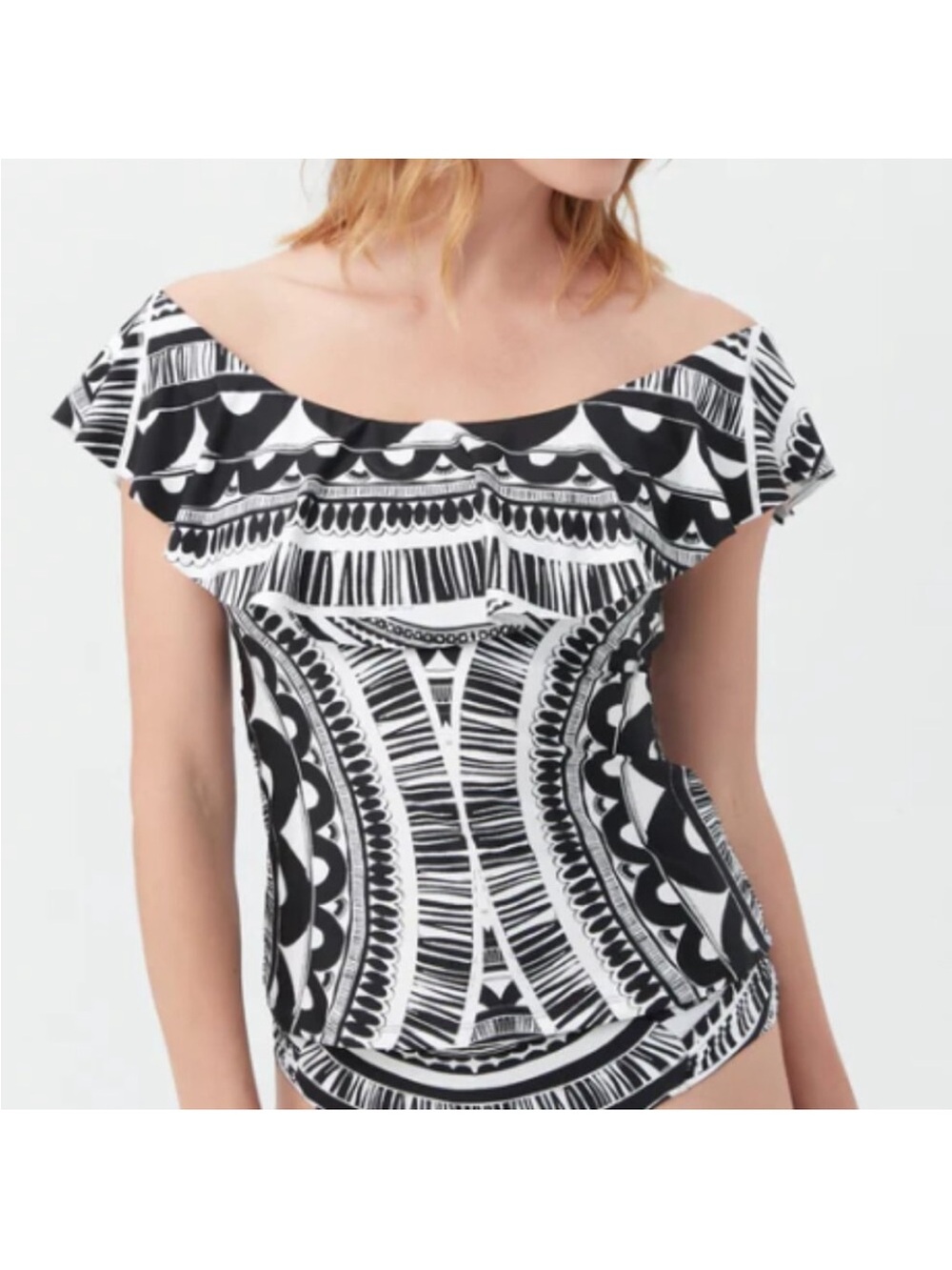NWT Trina Turk Ruffle Off The Shoulder‎ Tankini Top Women's Size 8